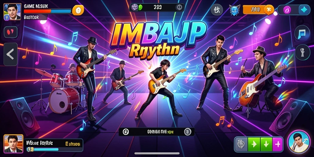 Tampilan antarmuka <strong>IMBAJP</strong> yang menarik dengan fitur permainan musik rhythm.
